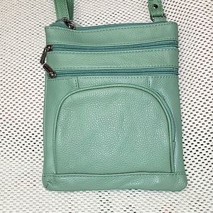 Light Green cowhide leathder crossbody purse.